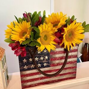 Decorative Wooden American Flag Box with Handles, Weathered Design, 11 x…